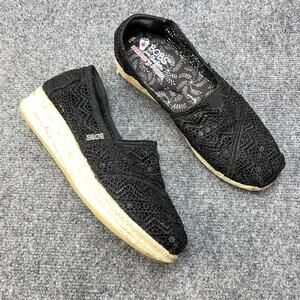 BOB Skechers Black Lace Memory Foam Wedge Shoes Arch Pillow Womens Size 8.5